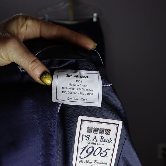 Jos. A. Bank 1905 Slim Fit Blue Wool Suit 36S Jacket 29R Pants - Picture 5 of 7